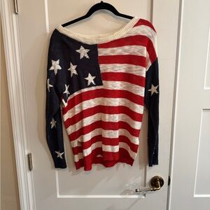 VENUS Red, White, and Blue Off-the-Shoulder Sweater